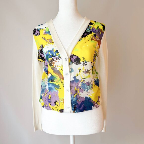 Two Sisters Colourful Patterned Panel Ivory Cardigan - Picture 1 of 6